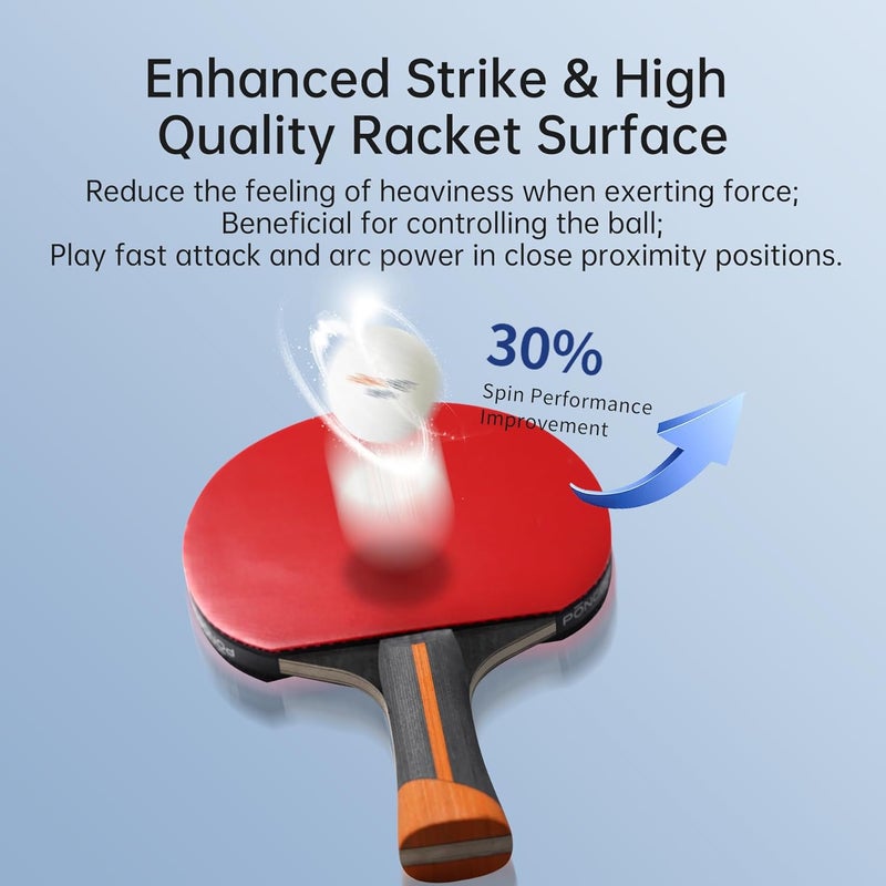 pongbot Five-Star Ping Pong Paddle, Professional Level Table Tennis Racket with Hard Case, Carbon Fiber, 7-Ply Blade, Premium Rubber, for Competitive Tournaments and Serious Players - Image 3